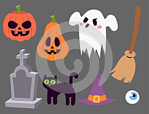 Halloween carnival symbols icons vector illustration