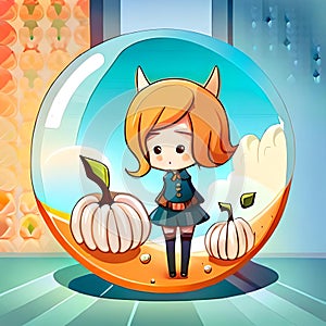 Halloween Cartoon Artworks Girl Kids, AI Generative