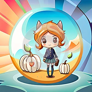 Halloween Cartoon Artworks Girl Kids, AI Generative