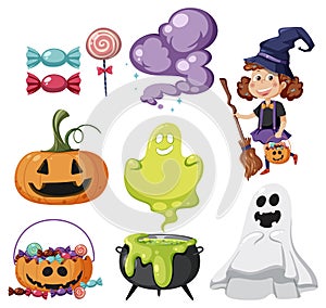 Halloween cartoon character and elements set