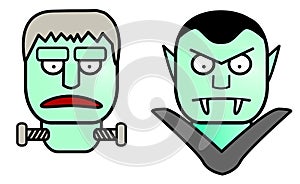 Halloween Cartoon Characters: Frankenstein & Dracula Vector