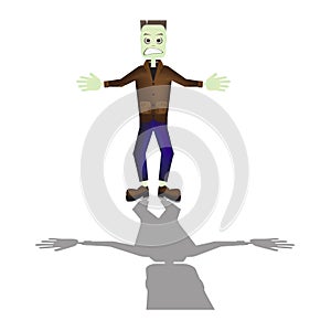 Halloween cartoon Frankenstein monster character standing with shadow