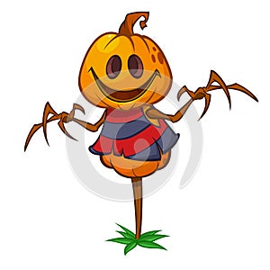 Halloween cartoon scarecrow pumpkin head. Halloween illustration