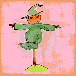 halloween cartoon scarecrow illustration, vector icon.