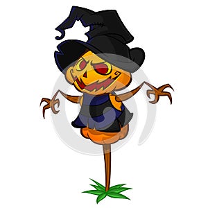 Halloween cartoon scarecrow pumpkin head. Halloween illustration