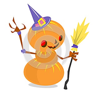 Halloween cartoon scarecrow pumpkin head. Halloween illustration