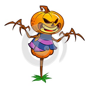 Halloween cartoon scarecrow pumpkin head. Halloween illustration