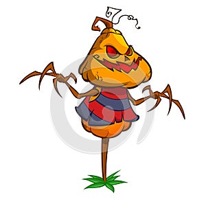 Halloween cartoon scarecrow pumpkin head. Halloween illustration