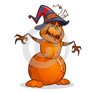 Halloween cartoon scarecrow pumpkin head. Halloween illustration