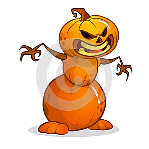 Halloween cartoon scarecrow pumpkin head. Halloween illustration