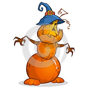 Halloween cartoon scarecrow pumpkin head. Halloween illustration