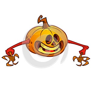 Halloween cartoon scarecrow with pumpkin head. Vector cartoon character isolated on white.