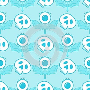 Halloween cartoon seamless sculls and eyes flower pattern for wrapping paper and fabrics photo