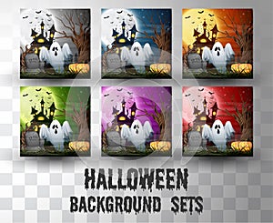 Halloween cartoon silhouette background sets with different colour scene