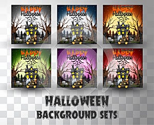 Halloween cartoon silhouette background sets with different colour scene