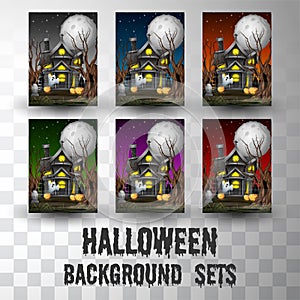 Halloween cartoon silhouette background sets with different colour scene