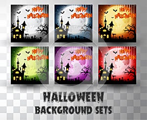 Halloween cartoon silhouette background sets with different colour scene