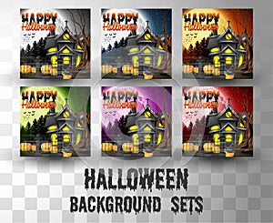 Halloween cartoon silhouette background sets with different colour scene