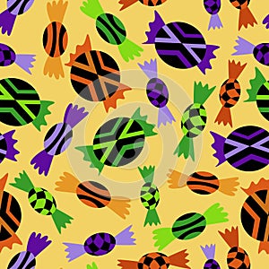 Halloween cartoon sweets vector seamless pattern