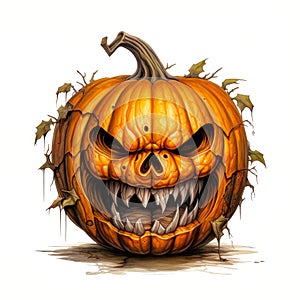 Halloween carved evil pumpkin with hollow eyes clipart photo