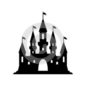 Halloween castle. Scary gothic house. Black silhouette