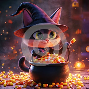 Halloween Cat with Candy Corn