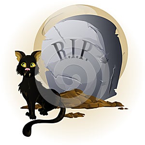 Halloween Cat on Tombstone photo