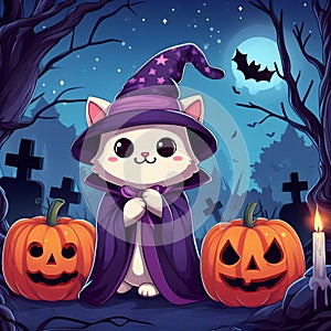 Halloween Cat Wizard Illustration Background