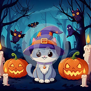 Halloween Cat Wizard Illustration Background