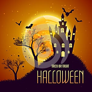 halloween celebration background with haunter house and flying b