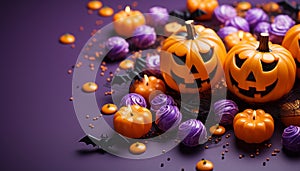 Halloween celebration spooky pumpkin, autumn decoration, dark night, fun party generated by AI