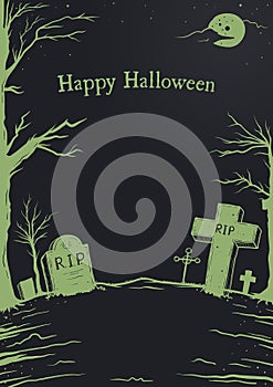 Halloween Cemetery Poster Black Background Template