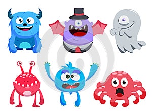 Halloween character vector set. Halloween horror characters like monster, octopus, bat and ghost isolated in white background.