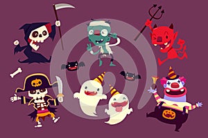 Halloween characters doing funny dance in party