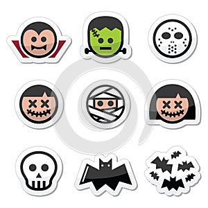Halloween characters - Dracula, monster, mummy icons