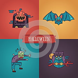 Halloween characters line flat design modern icons set