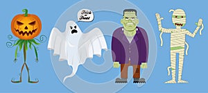 halloween characters pack in vector withe mummi ghost