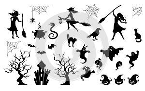 Halloween characters silhouettes and icons set. Isolated. Vector illustration