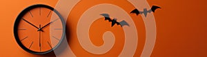 Halloween Clock Bats Orange Background Spooky Time