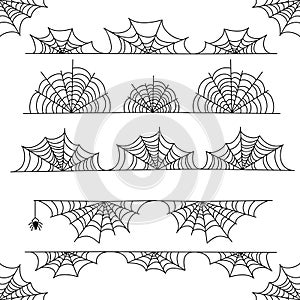 Halloween cobweb vector frame border and dividers with spider web