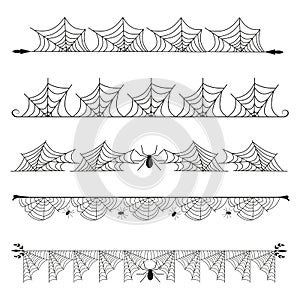 Halloween cobweb vector frame border separator and dividers line isolated on white with spider web for spiderweb scary