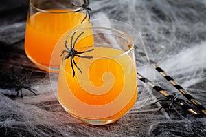 Halloween Cocktail, Festive Drink, Halloween Party Decoration, Mocktails on Cobweb Background