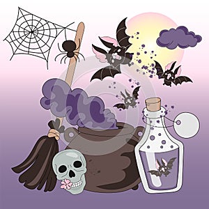 Halloween Color Vector Illustration Set HALLOWEEN HORROR NIGHTS