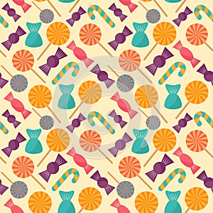 Halloween colorful candy. Seamless pattern in modern flat style.