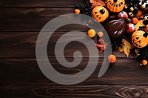 halloween composition decorative background on wood table