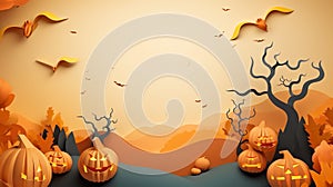 halloween concept background composition with bats, spider web, pumpkins and spiders on black background ai generated