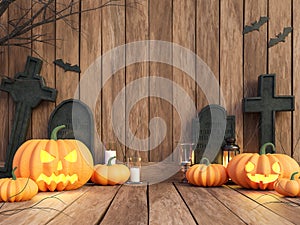 Halloween concept pumpkin on the old plank background 3d render