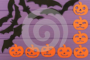 Halloween corner frame with pumpkin paper silhouettes and bats