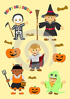 Halloween costume kids illustration with pumkin head