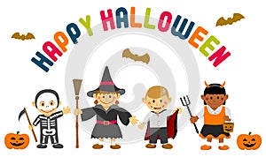 Halloween costume kids illustration with pumkin head